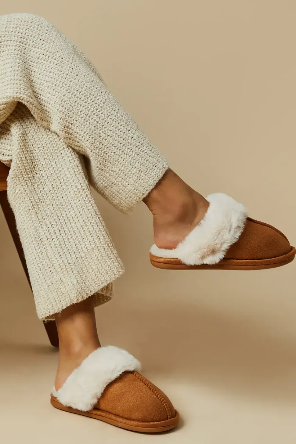 Monica Suedette Faux Fur Lined Mule Slippers