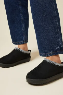 Monique Suedette Faux Fur Lined Stitch Detail Mules