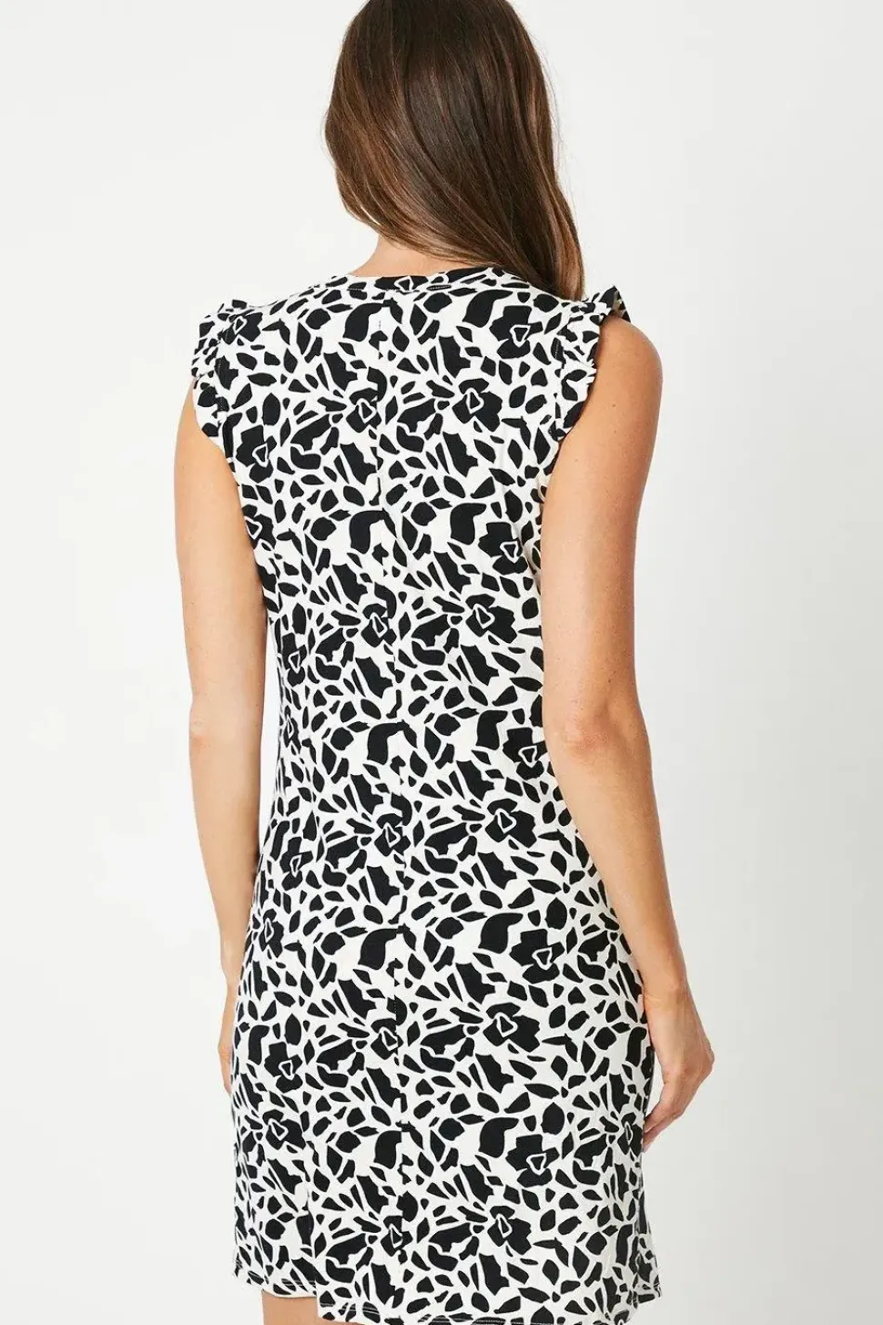 Mono Abstract Jersey Button Through Jersey Shift Dress
