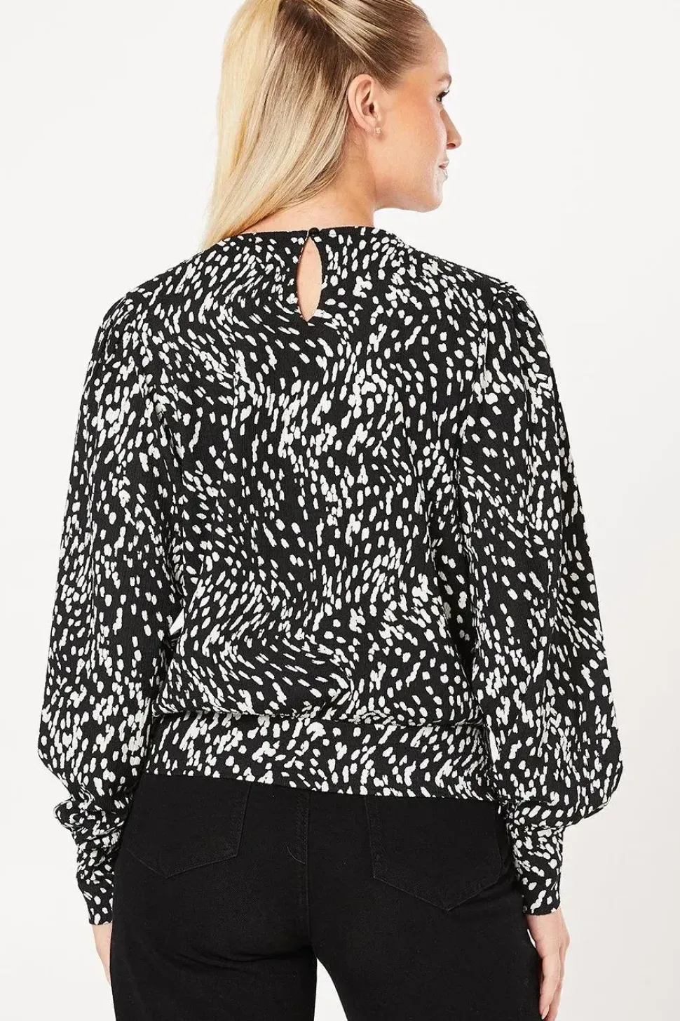 Mono Abstract Keyhole Long Sleeve Wrap Top
