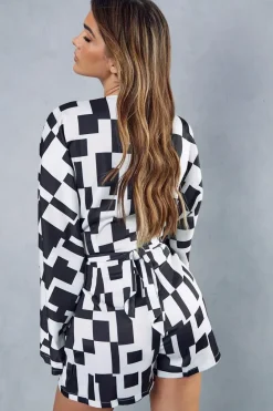 Monochrome Abstract Satin Print Playsuit
