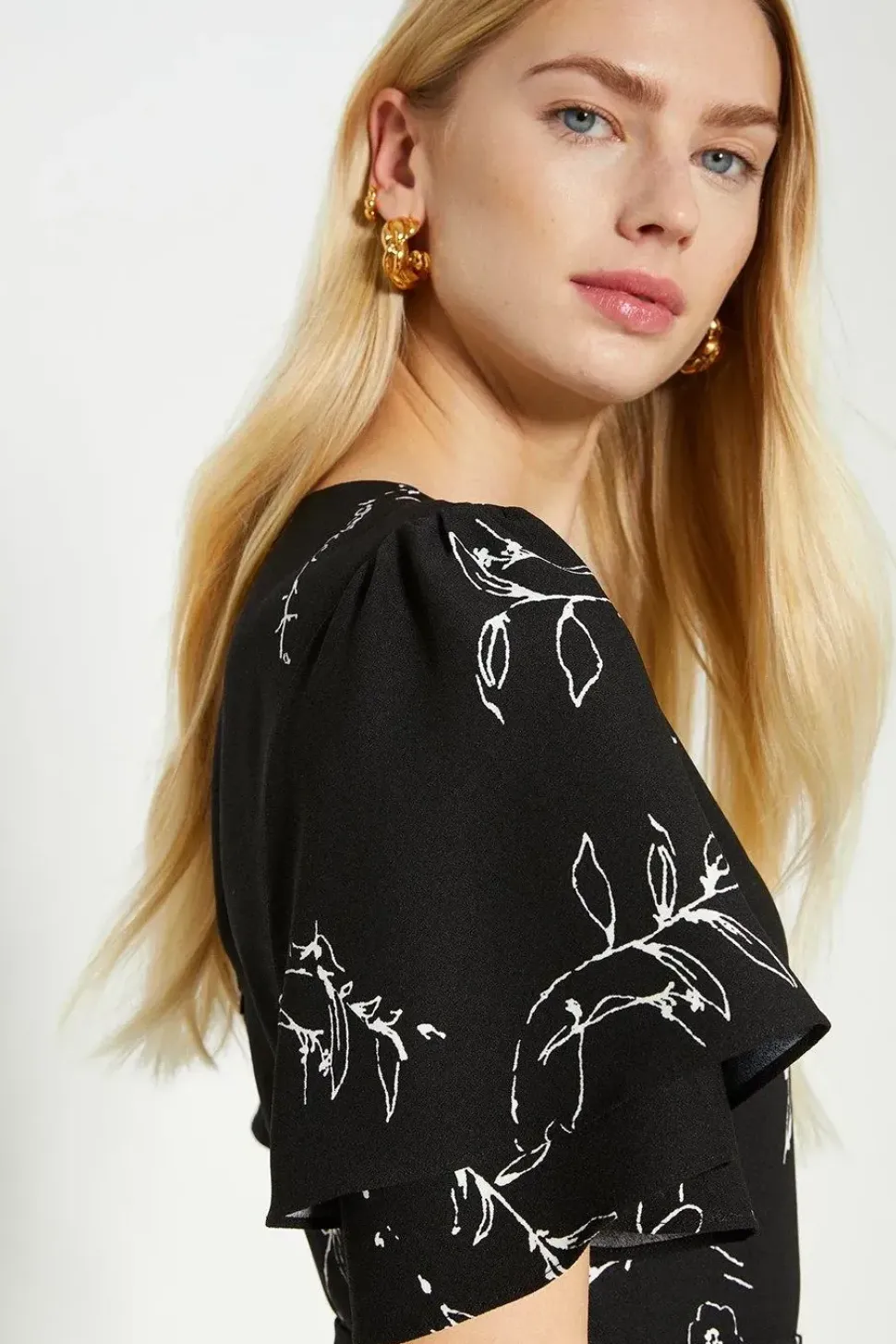 Mono Floral Printed Crepe Belted Jumpsuit