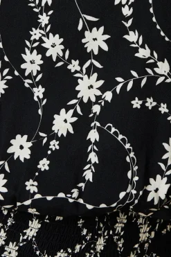 Mono Floral Shirred hem blouse