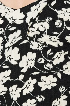 Mono Floral Twist Front Long Sleeve Top