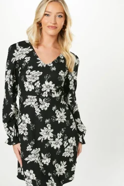 Mono Floral V Neck Mini Dress