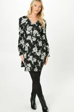 Mono Floral V Neck Mini Dress