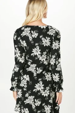 Mono Floral V Neck Mini Dress