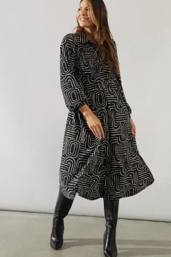 Mono Geo Collared Midi Dress
