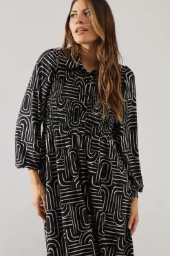 Mono Geo Collared Midi Dress