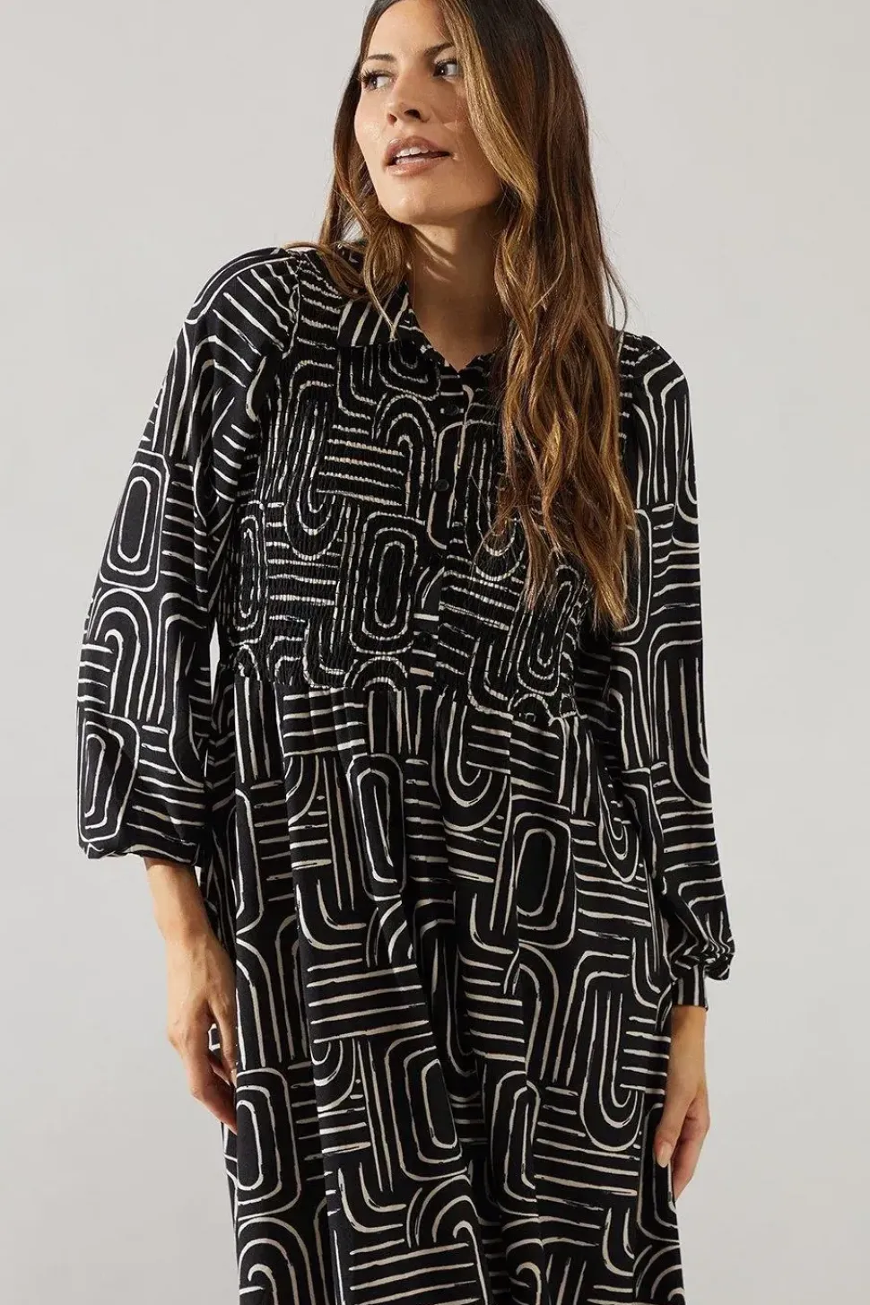 Mono Geo Collared Midi Dress
