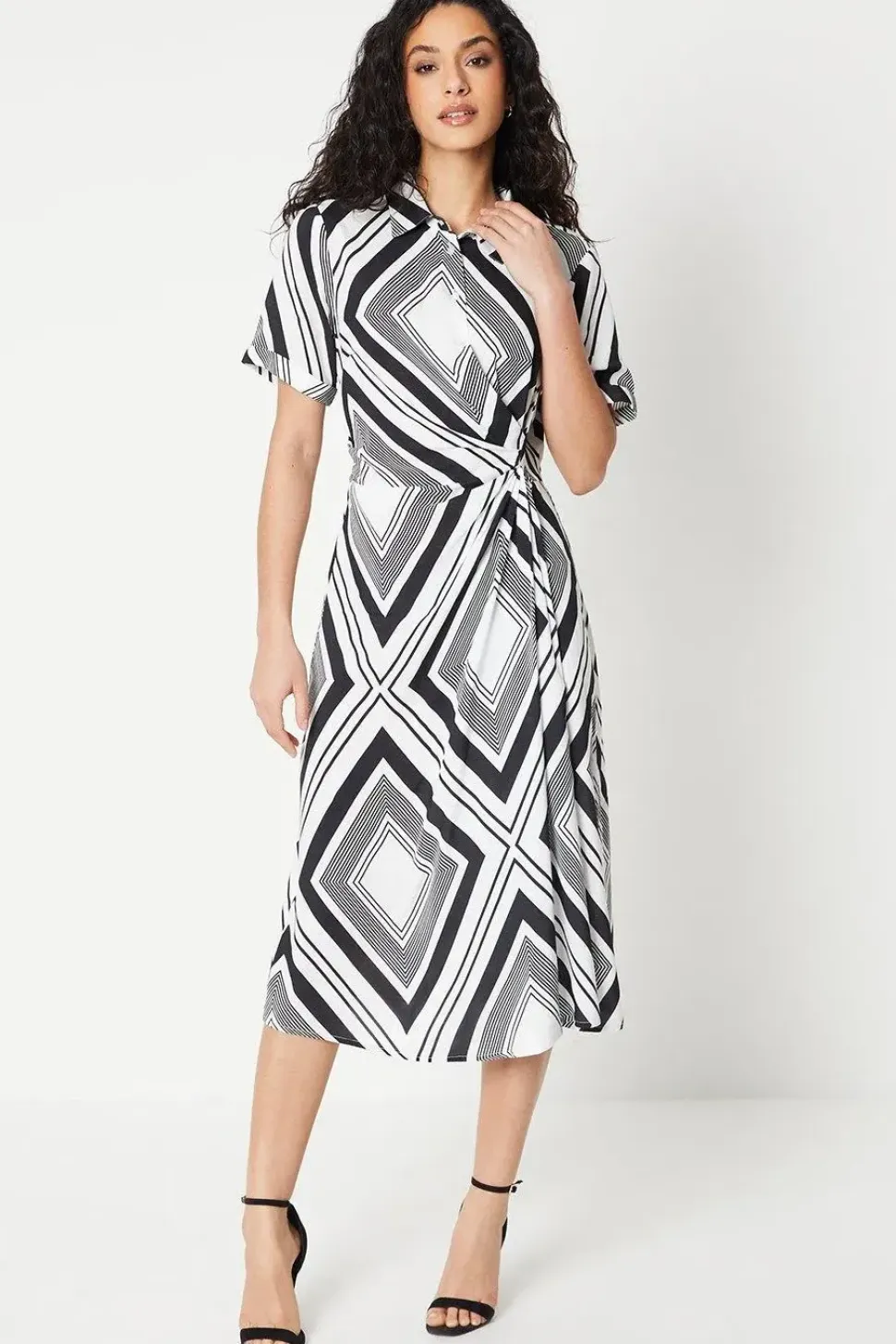 Mono Geo Drape Shirt Dress