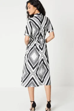 Mono Geo Drape Shirt Dress