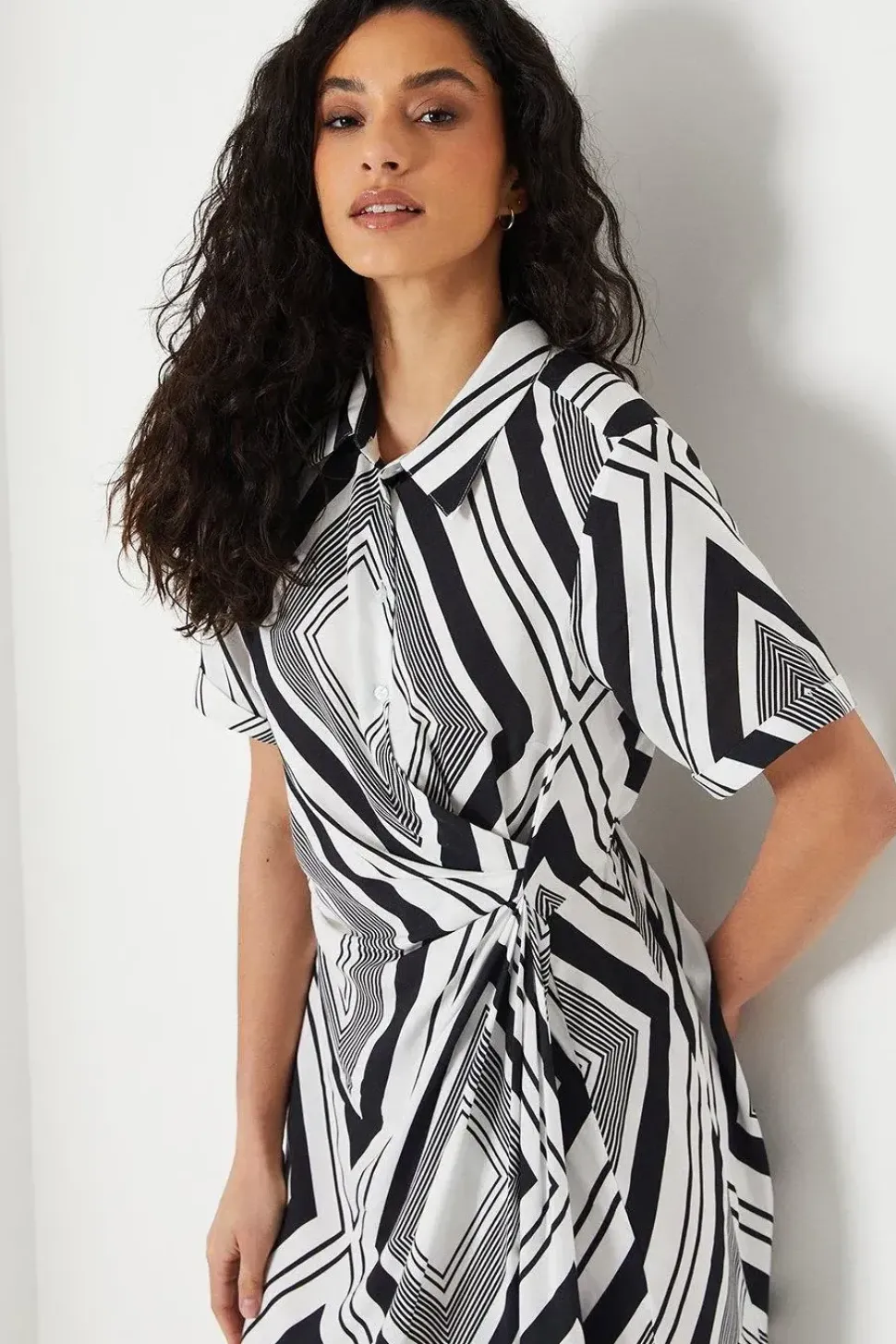 Mono Geo Drape Shirt Dress