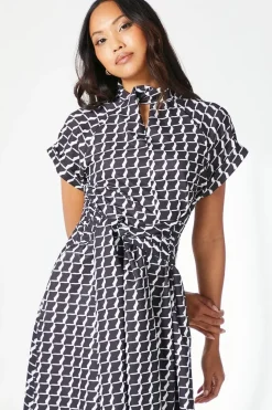 Mono Geo Twist Neck Midi Dress