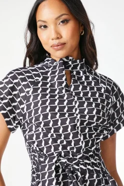Mono Geo Twist Neck Midi Dress