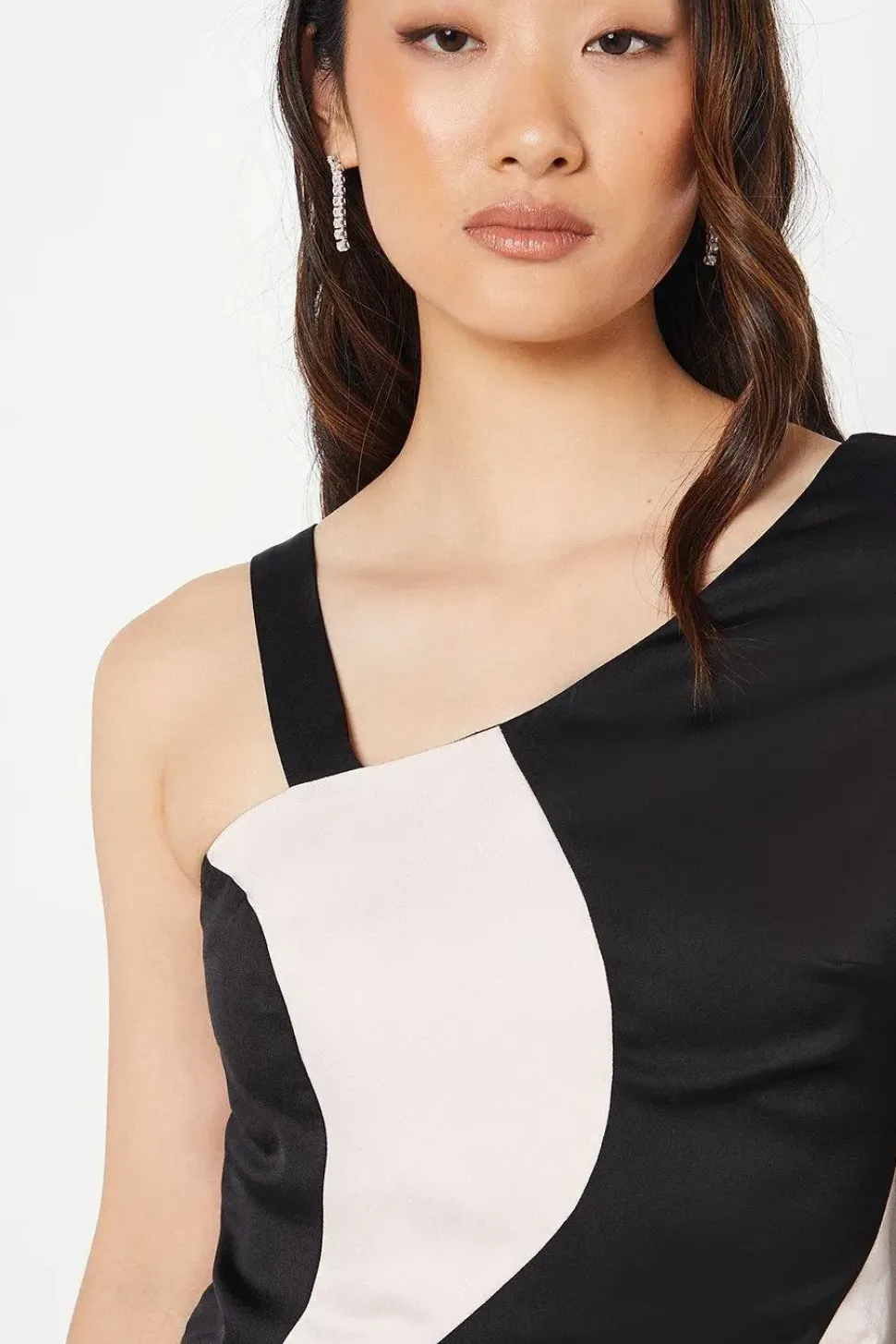 Mono Satin Midi Wedding Guest Dress