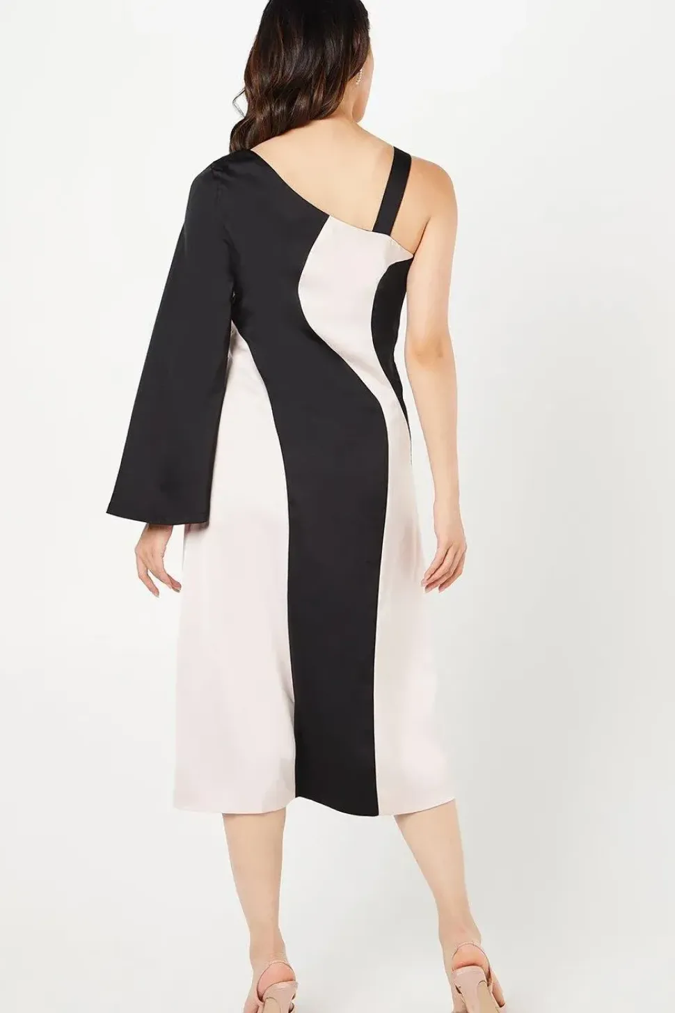 Mono Satin Midi Wedding Guest Dress