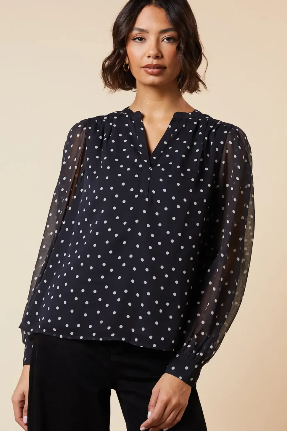 Mono Spot Chiffon Overhead Shirt