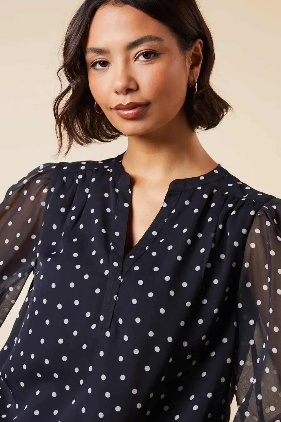 Mono Spot Chiffon Overhead Shirt