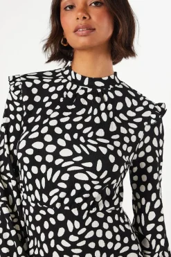 Mono Spot Frill Hem Mini Dress