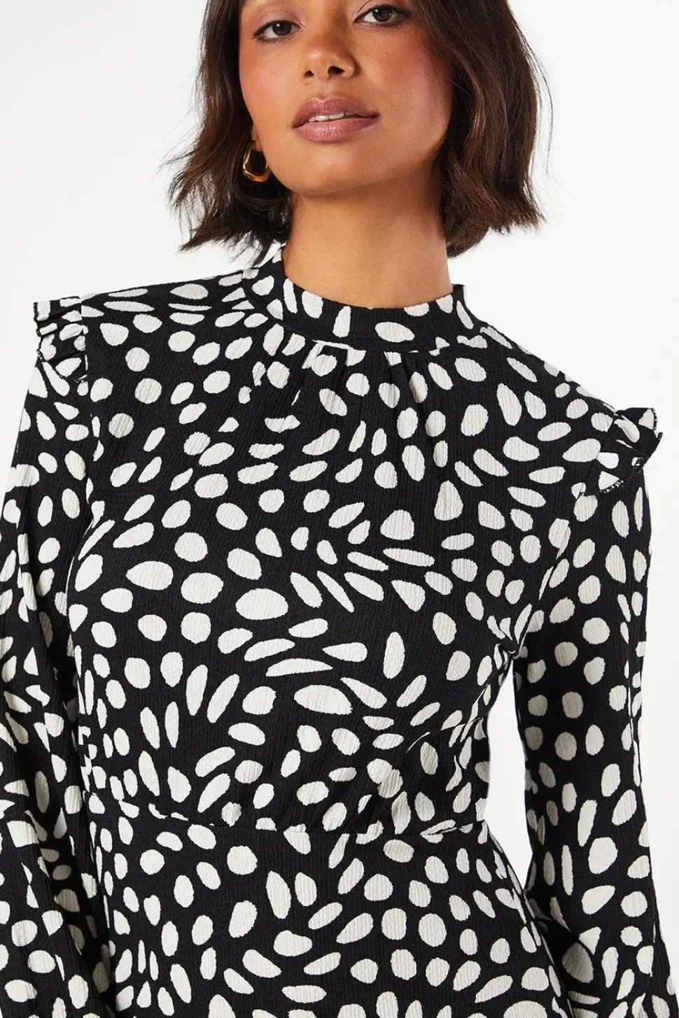 Mono Spot Frill Hem Mini Dress