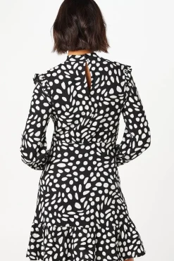 Mono Spot Frill Hem Mini Dress
