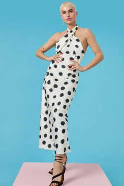 Mono Spot Halter Neck Midi Dress