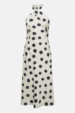 Mono Spot Halter Neck Midi Dress