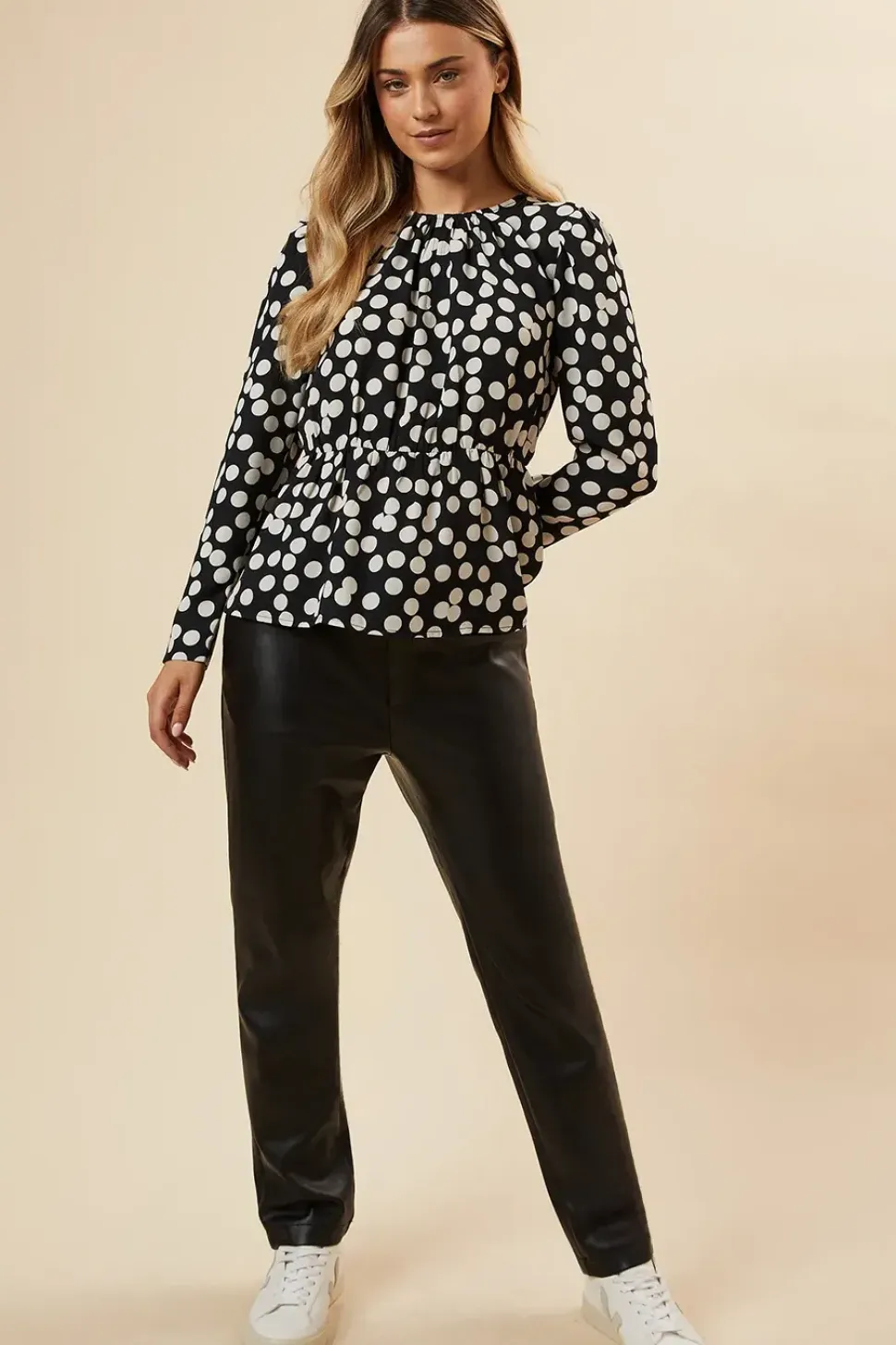 Mono Spot Keyhole Long Sleeve Top