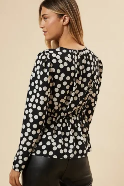 Mono Spot Keyhole Long Sleeve Top