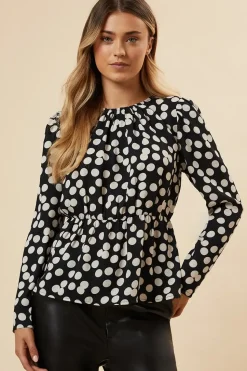 Mono Spot Keyhole Long Sleeve Top