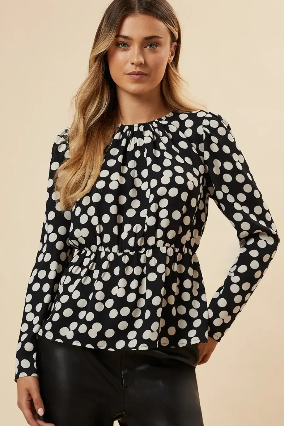 Mono Spot Keyhole Long Sleeve Top