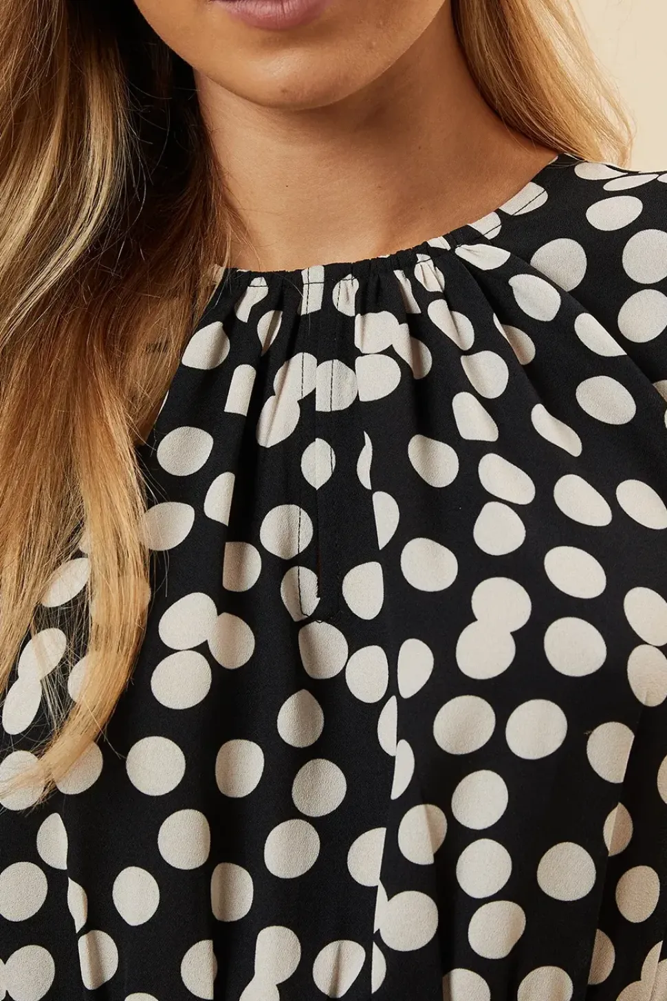 Mono Spot Keyhole Long Sleeve Top