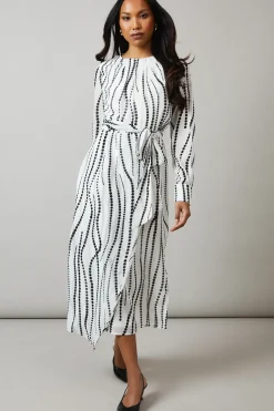 Mono Spot Pleat Neck Drape Midi Dress