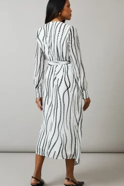 Mono Spot Pleat Neck Drape Midi Dress