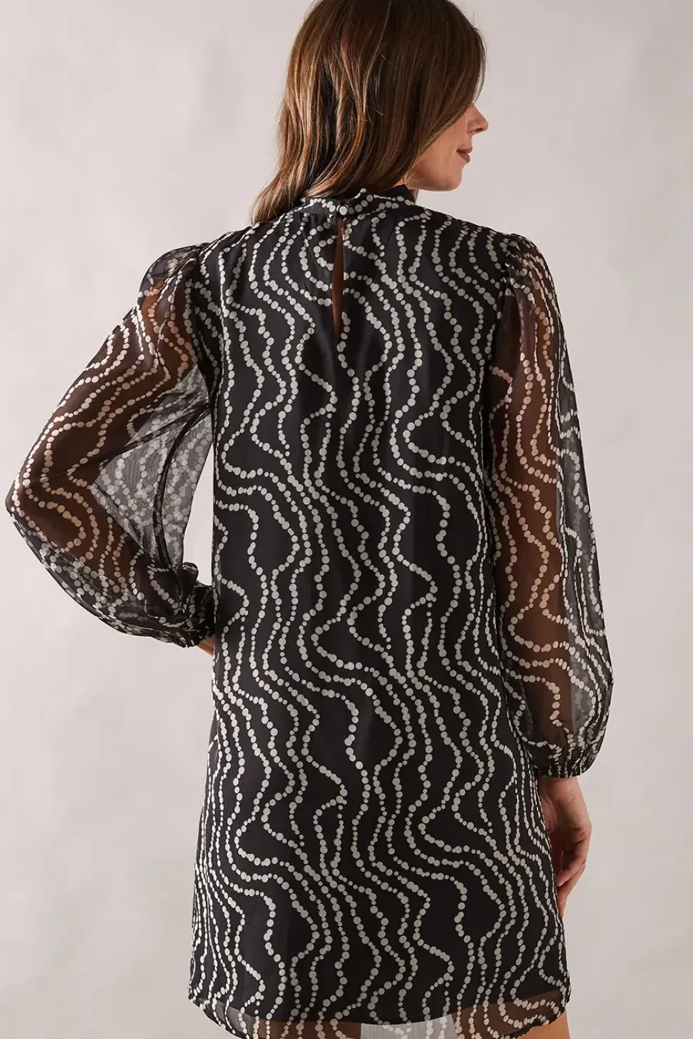 Mono Spot Ruffle Neck Shift Dress