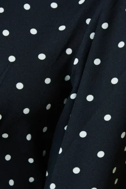 Mono Spot Shirred Waist Long Sleeve Midi Dress