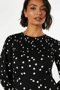 Mono Spot Shirred Yoke Mini Dress