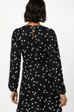 Mono Spot Shirred Yoke Mini Dress