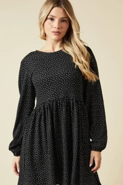 Mono Spot Tie Back Long Sleeve Mini Dress