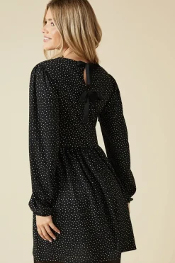 Mono Spot Tie Back Long Sleeve Mini Dress