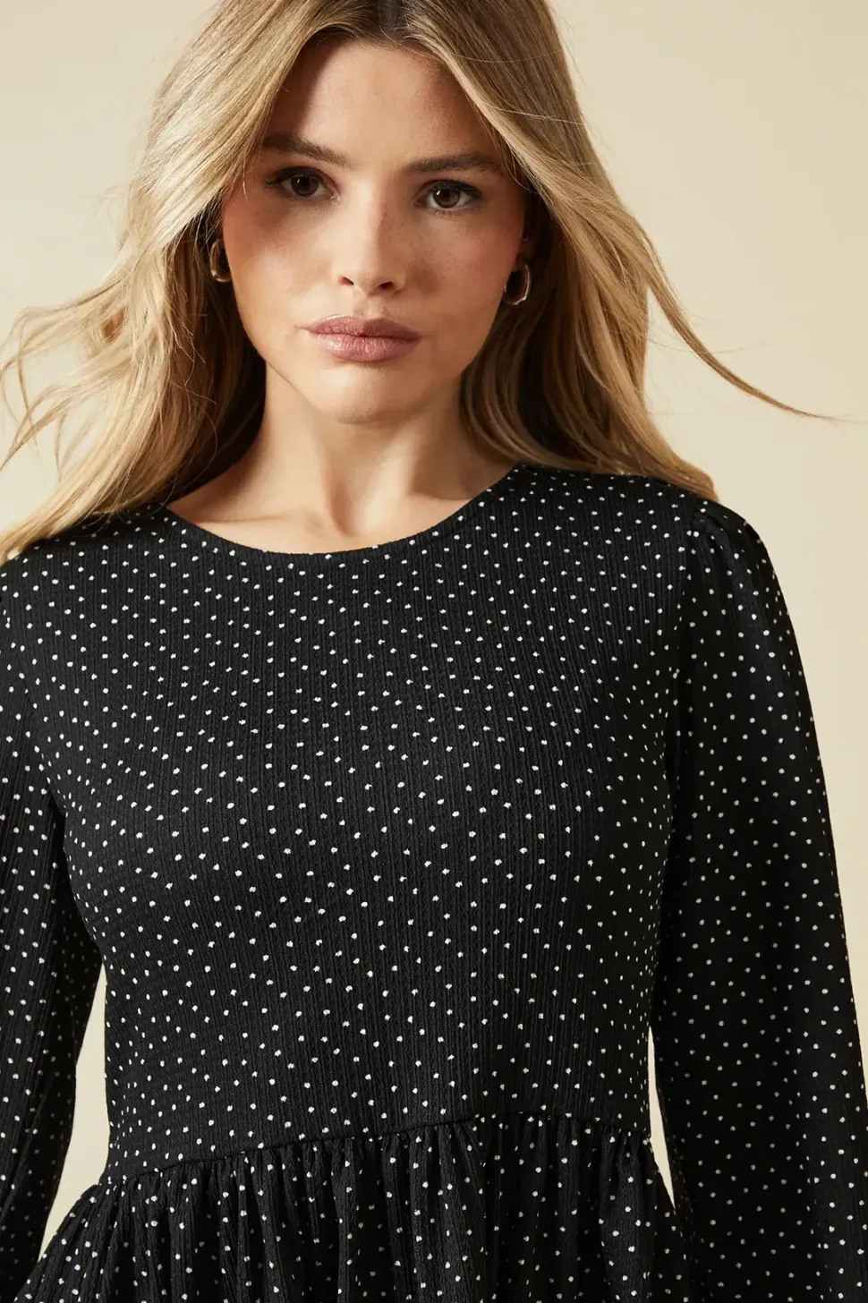 Mono Spot Tie Back Long Sleeve Mini Dress