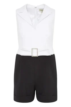 Mono Textured Crepe Bow Detail Playsuit