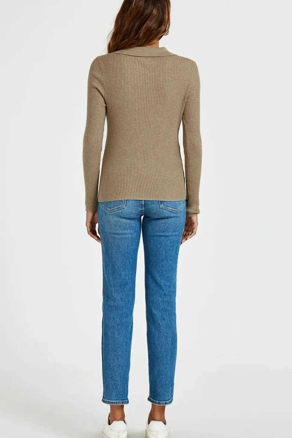 Morgan collar Double Breasted Knit Top In Beige