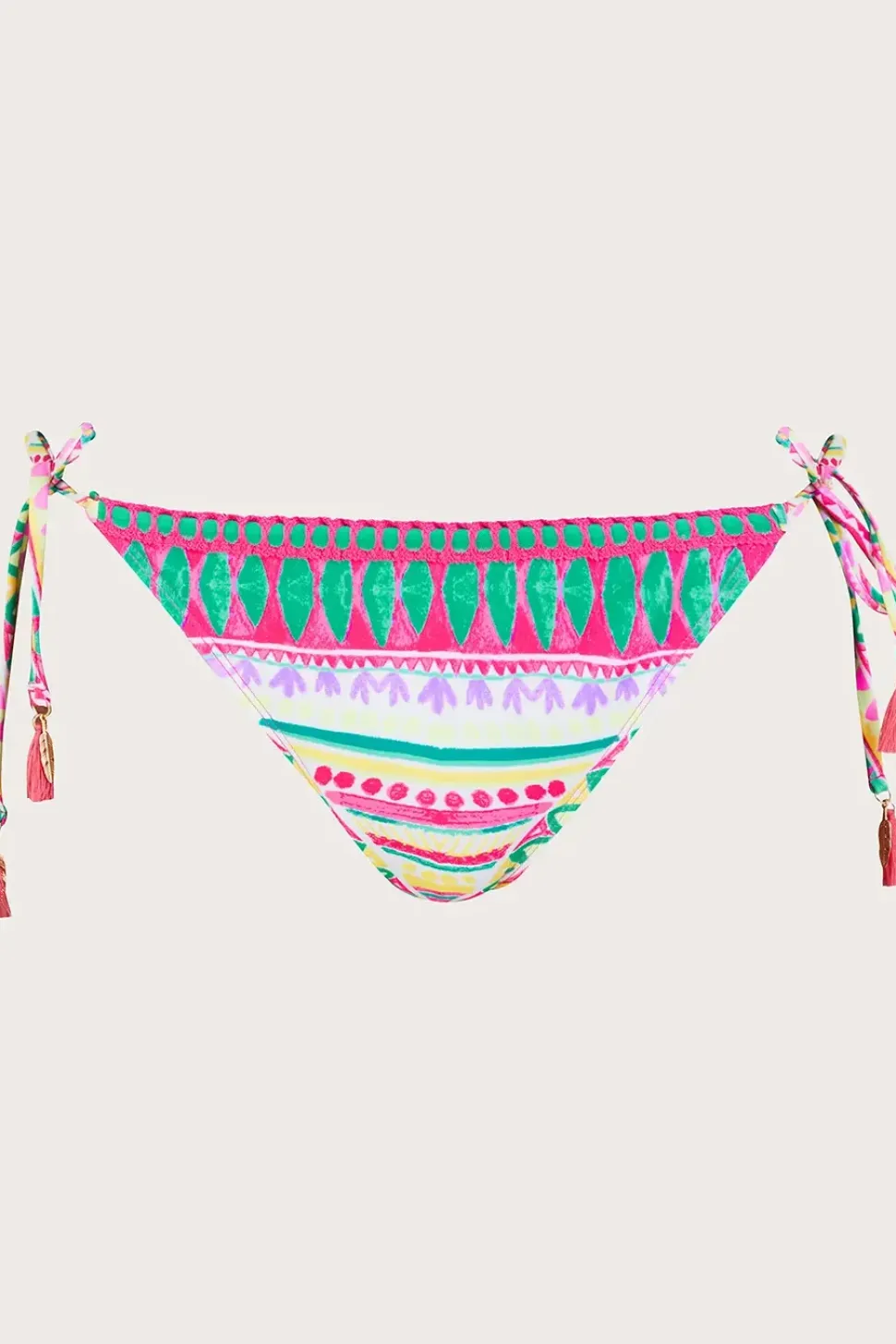 Mosaic Print Crochet Trim Bikini Bottoms with Recycled Polyester