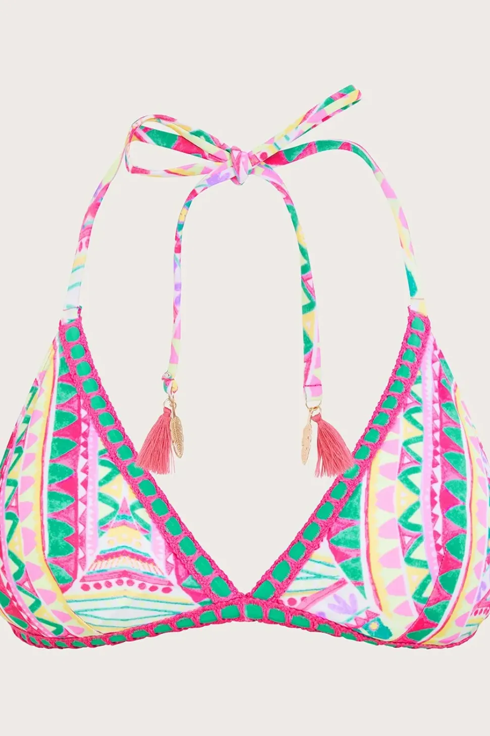 Mosaic Print Crochet Trim Bikini Top