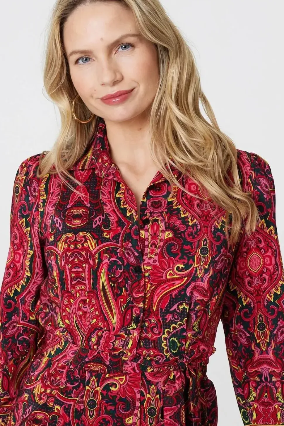 Mosaic Print Long Sleeve Short Shirt Dress