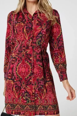 Mosaic Print Long Sleeve Short Shirt Dress