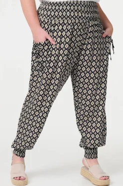 Mosaic Print Shirred Harem Pants