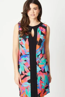 Multi Floral Contrast Keyhole Shift Dress